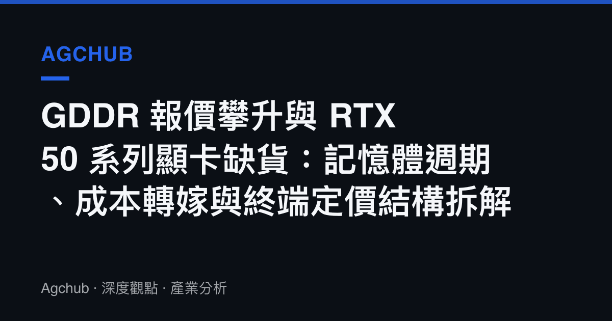 GDDR 報價攀升與 RTX 50 系列顯卡缺貨：記憶體週期、成本轉嫁與終端定價結構拆解