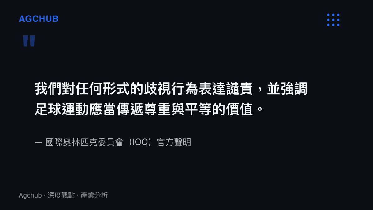 引述國際奧林匹克委員會針對歧視行為表達譴責並強調足球應傳遞尊重與平等價值的官方聲明