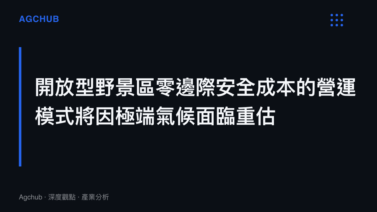 圖卡呈現開放型野景區省略安全設施成本換取免費進場的商業模式特徵