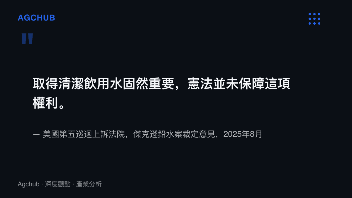 引述美國第五巡迴上訴法院在密西西比傑克遜鉛水案裁定意見中的關鍵段落，說明憲法並未將取得清潔飲用水列為保障權利