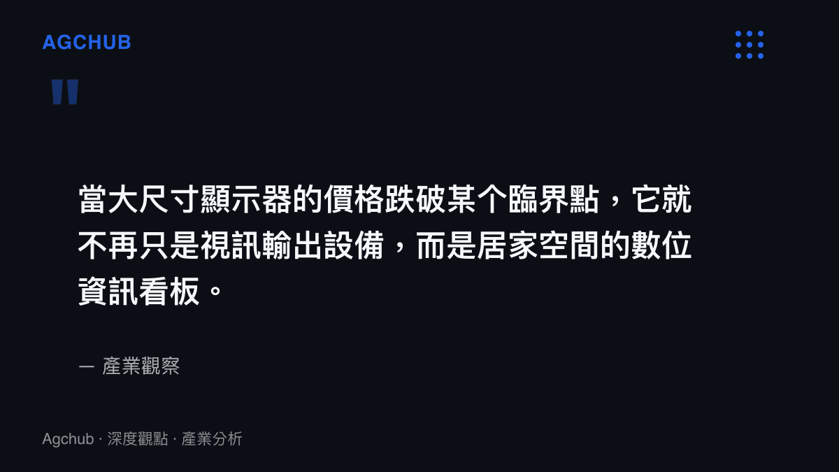 引述大尺寸顯示器在價格下跌後轉變為居家數位資訊看板的角色定位