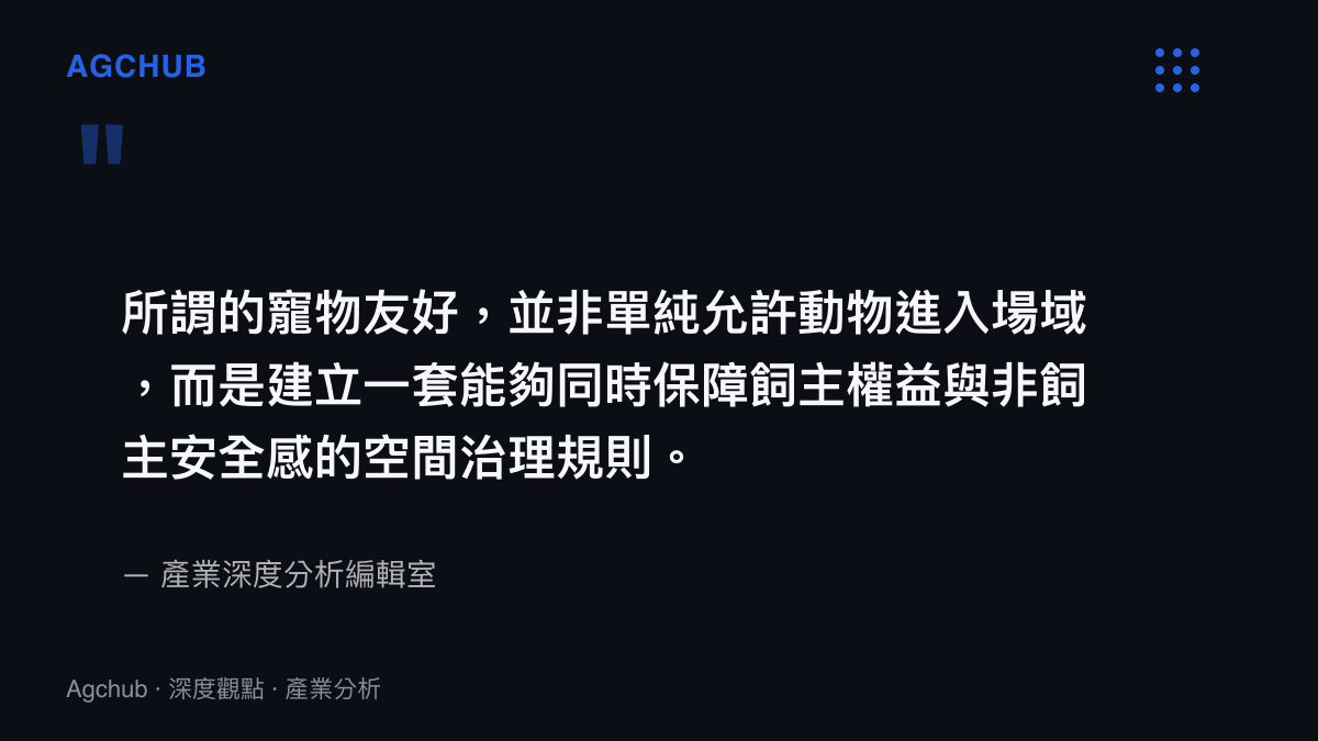 引言圖卡呈現寵物友好政策的本質並非僅允許動物進入，而是需要建立保障雙方權益的空間治理規則