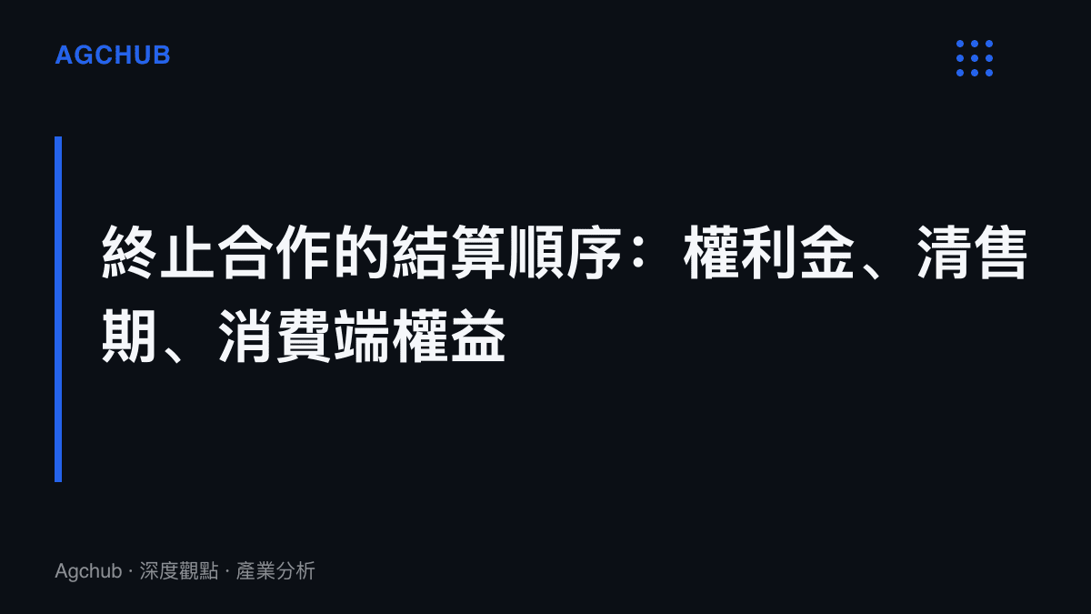 授權終止的結算依序處理三個層次：權利金中斷屬帳面影響，六個月至一年的庫存清售期決定被授權方的折價壓力，預售訂單與會員權益則是金額最小卻最棘手的輿論成本