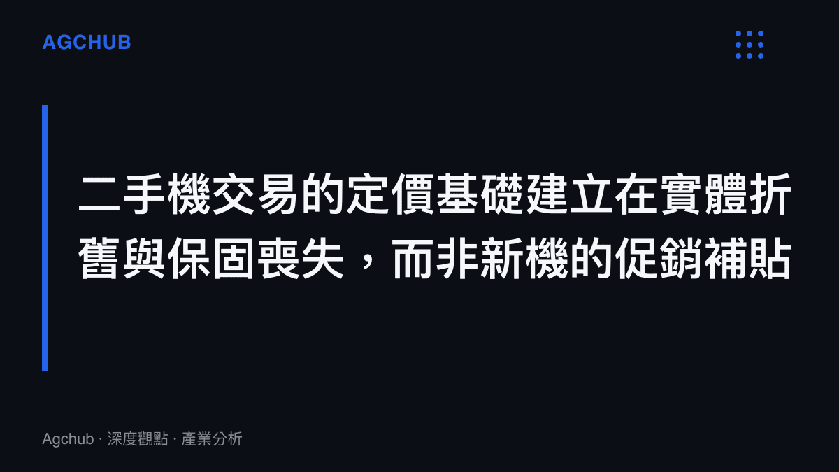 段落主張二手手機的價值評估應基於硬體老化程度與保固失效，不應與新機的政策補貼價格進行錨定比較