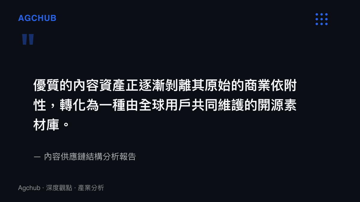 引述關於內容資產剝離商業依附性並轉化為開源素材庫的產業觀點